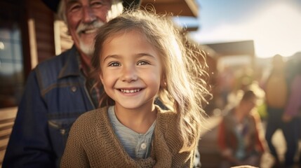 Fototapeta premium Happy girl visiting grandparents.