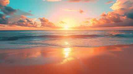 Fototapeta premium Tropical Beach Sunset Panorama with Vibrant Sky and Golden Sands
