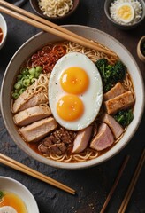 Delicious Ramen Bowl with Fried Egg and Pork