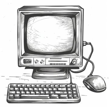 Personal computer. Vintage hand drawn vector illustration.