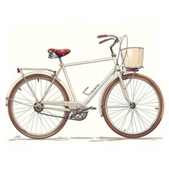 The image is a watercolor painting of a vintage bicycle with a basket on the front