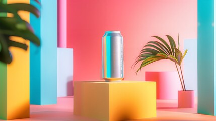 Memphis-Inspired Beer Can Close-Up: Retro Vibes in the Studio