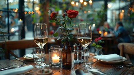 Elegant Candlelit Dinner with Wine.