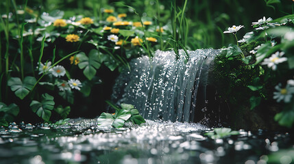 Naklejka premium a water droplet is falling over a small waterfall.