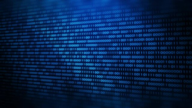 Binary code and futuristic numbers in motion, 4K video background, ideal for coding, security, and tech development visuals.