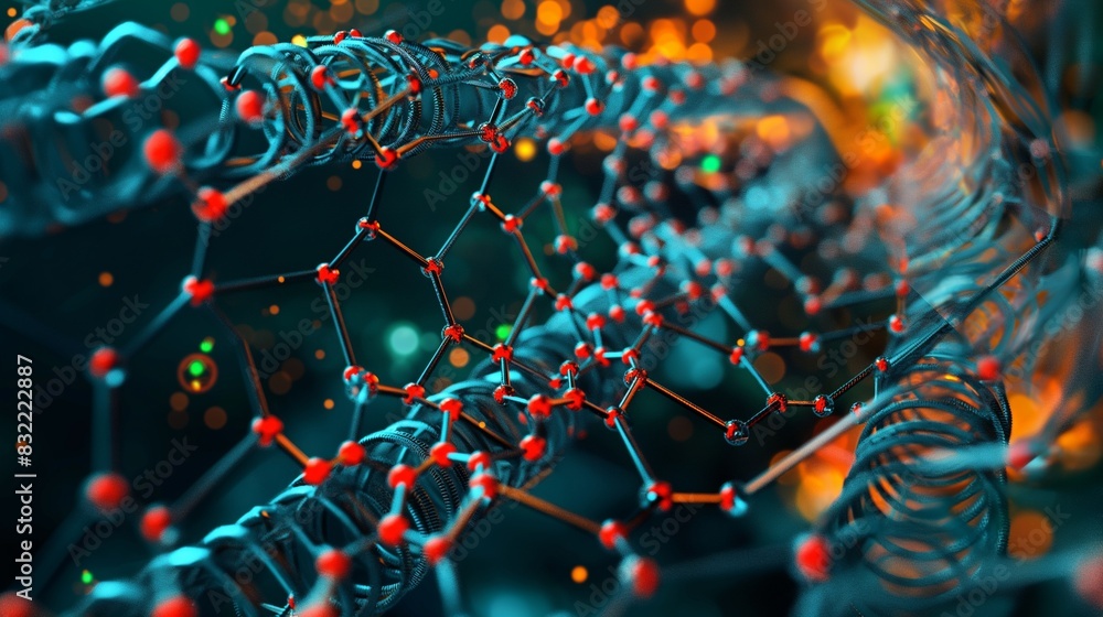 Poster a depiction of carbon nanotubes used in neural interfaces, focusing on their biocompatibility and el