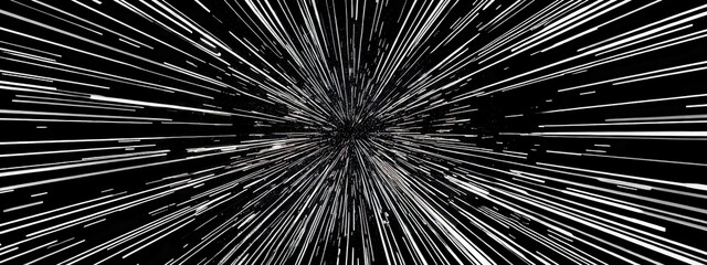 Starry Sky Background with Light Streaks and Speed Lines: Dark Blue to Black Space Travel Scene with Glowing Center - Perfect for Sci-Fi or Fantasy Cinematic Visuals in the Style of Star Wars