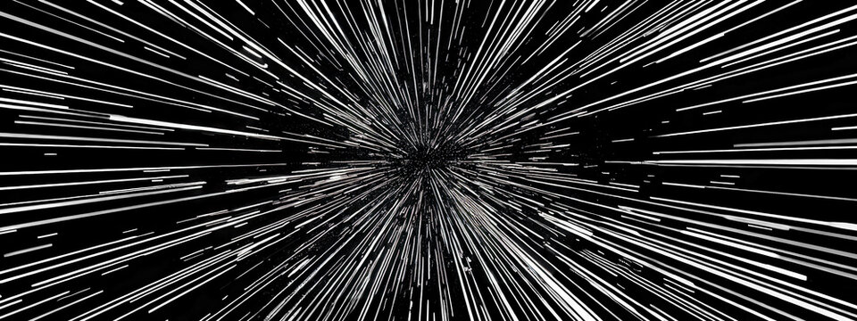 Starry Sky Background with Light Streaks and Speed Lines: Dark Blue to Black Space Travel Scene with Glowing Center - Perfect for Sci-Fi or Fantasy Cinematic Visuals in the Style of Star Wars