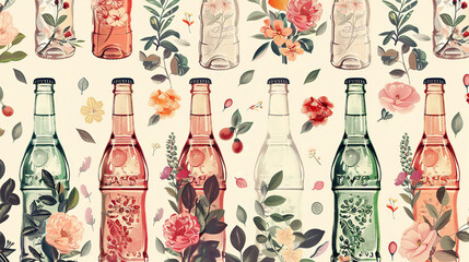  pattern of glass bottles filled with floral arrangements
