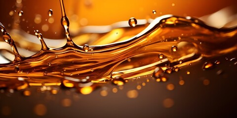Blending Golden Oil Droplets to Form a Vitamin-Rich Serum Splash. Concept Soothing Skincare, Luxurious Serum, Organic Beauty, Nourishing Oil Blend, Golden Droplets