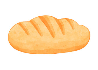 Loaf of white Bread on isolated background. Whole Bun, Bakery Baget. Colored wheat product in watercolor cartoon style.