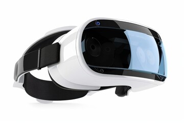 Advanced virtual reality headset with immersive display, isolated white background, high detail, nextgen technology