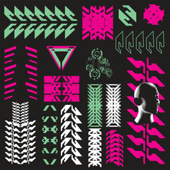 Fototapeta premium cyberpunk scifi gaming futuristic icon pattern HUD ux ui set collection template, 2d illustration rendering vector element