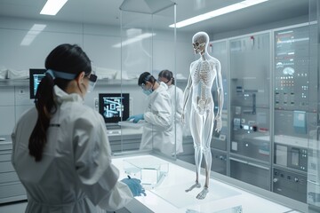 scientists working on a virtual reality model of a human body