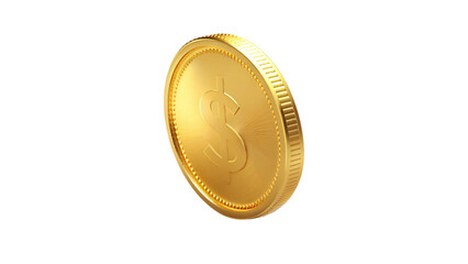 Shiny golden coin, a single currency icon isolated on a white background