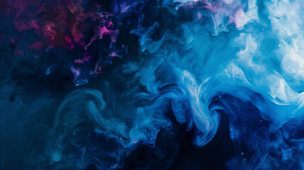 Abstract vivid background. Photo of Ink in water. Colorful smoke. Blue smooth paint stains. Backdrop with space for text. Eye-catching background for social media and printing design. 