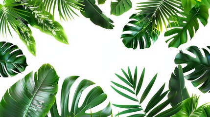 Tropical leaf set against a white backdrop. Banner design