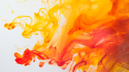 Abstract vivid background. Photo of Ink in water. Colorful smoke. Orange smooth paint stains. Backdrop with space for text. Eye-catching background for social media and printing design. 