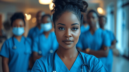 Diverse Medical Team with Young Black Female Nurse in Hospital