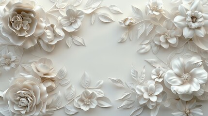 Elegant white flower arrangement on a light background, featuring delicate petals and intricate botanical details for serene decor and design.