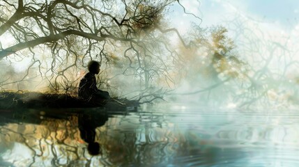 Serene Lakeside Morning Meditation with Mystical Fog