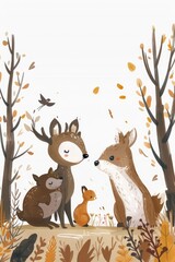 Autumn Forest Friends: Deer, Foxes, and Falling Leaves Illustration
