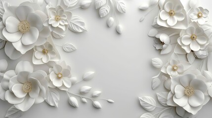 Elegant white paper flowers arranged on a light background, creating a delicate and serene floral design perfect for invitations or decor.