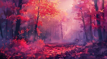 Vibrant Autumn Forest Landscape with Rich Color Palette - Natural Beauty and Seasonal Tranquility