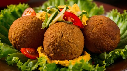 A mouth-watering food photograph featuring a perfectly golden falafel wrapped in a soft pita bread