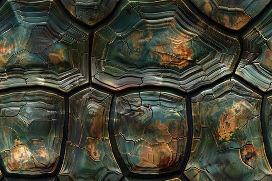 seamless pattern of turtle shell, reptile print texture,  green and brown shell background, wallpaper .	

