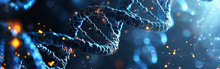 Glowing DNA Strands on Technological Background