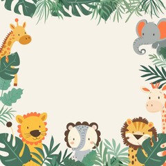 Adorable Safari Animals Cartoon Illustration for Children's Decor