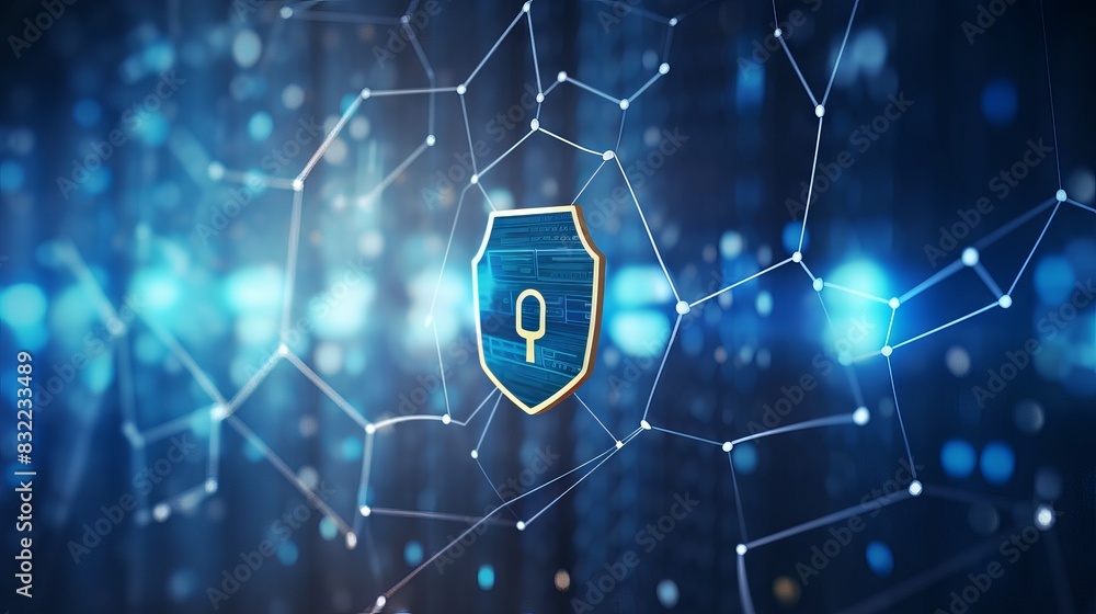Poster abstract concept of cybersecurity technology with digital data protection, showcasing internet netwo