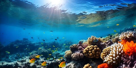Celebrating Earth Day with a Vibrant Coral Reef: Showcasing Marine Life and Highlighting Ocean Conservation. Concept Earth Day, Coral Reef, Marine Life, Ocean Conservation, Vibrant Ecosystems