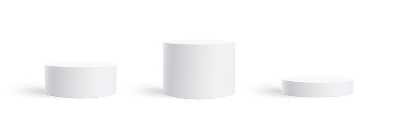 Three white circle podiums stage background, transparent illustration