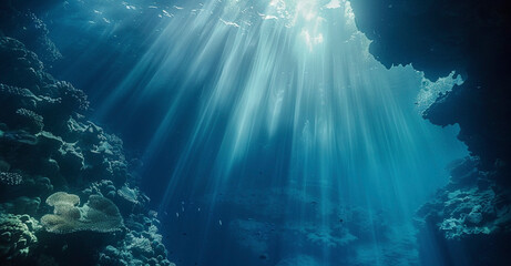 Underwater Sunlight Rays in Ocean Depths	
