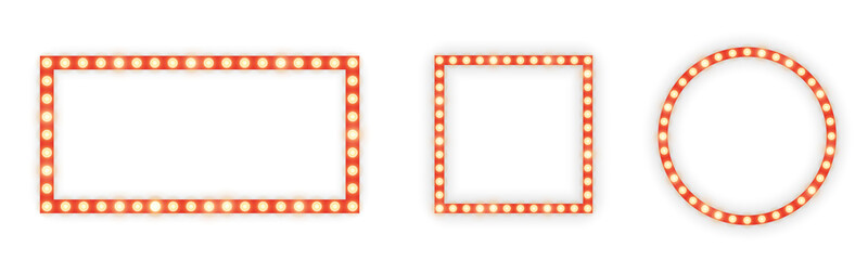 Realistic retro rectangle and circle neon marquee billboard for decoration