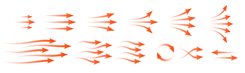 Set of red arrows showing warm air heater direction. Isolated on transparent background element