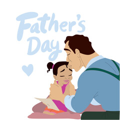 Father's Day. Happy international father's day concept. Father with her daughter. Parental love. A father kisses his daughter. Vector cartoon illustration 