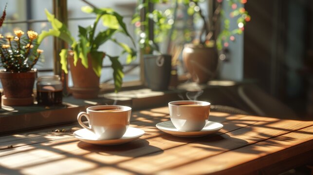 Espresso and drink on coffee shop, cafe, and restaurant table for weekend, break, and winter hot drink. Warm liquid, beverage, and caffeinated beverages made by Ai. mockup