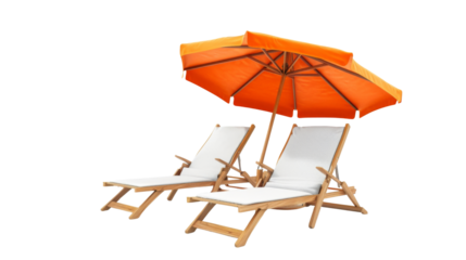  Two beach sun loungers and an umbrellTwo beach sun loungers and an umbrellaa