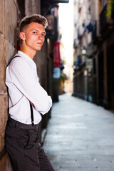 Man posing in gothic quarter of Barcelona