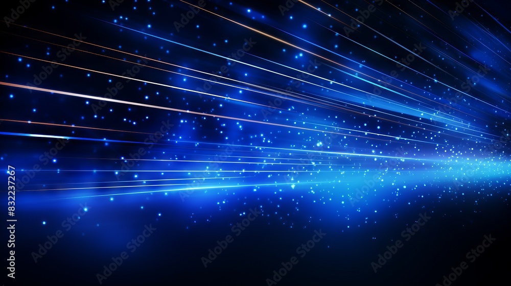Poster vibrant blue glowing lines illuminating dark background: high-speed internet tech concept for wirele