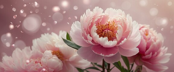 Captivating peony flowers with sparkling bokeh effects that add a whimsical and enchanting atmosphere to the scene