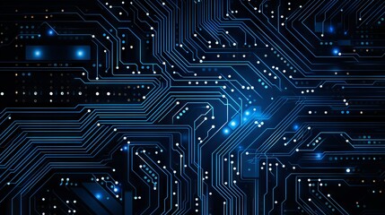 Futuristic quantum computing: blue circuit board texture for modern technology concepts and large data processing.

