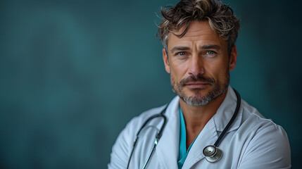 Realistic Doctor Portrait - Vibrant Blue-Green White Color Scheme