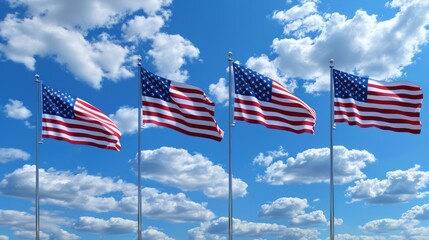 waving american flag in slow motion, rippling in the wind, vibrant red, white, and blue colors, symbolizing patriotism and national pride, perfect for us holidays.