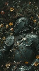 Fototapeta premium Close-up of a knight amidst a vibrant field of colorful flowers