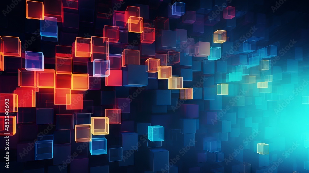 Poster abstract high-tech background with colorful square blocks in vibrant hues, showcasing modern technol