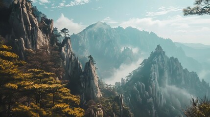 Scenic Landscape of Mount Huangshan, UNESCO World Heritage Site in Anhui, China